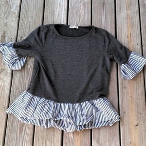 Pleione gray blouse striped underneath blouse